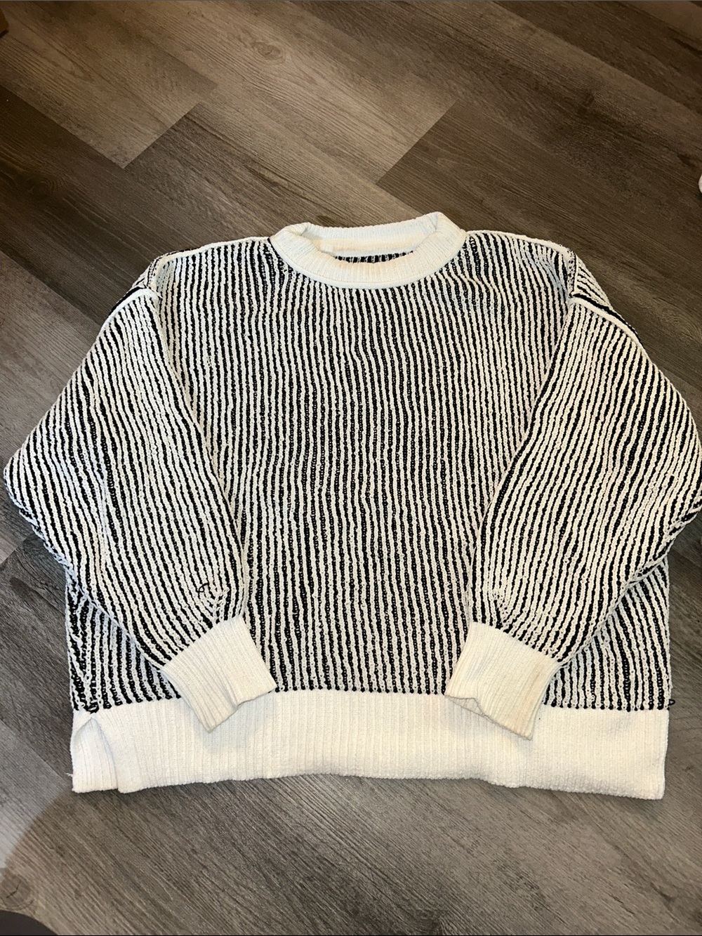 Womens Cream & Black Textured Crewneck Sweater